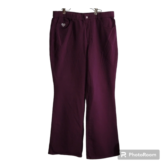 Quacker Factory Pants Women's Size Large Wine Regular DreamJeannes Boot Cut - Picture 1 of 14